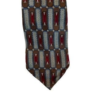 Oscar de la Renta Silk Tie Necktie Red Brown Gold 100% Silk Made USA VTG